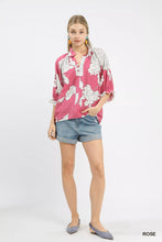 Load image into Gallery viewer, Umgee Peony Illustration Print Flounce Sleeve Blouse