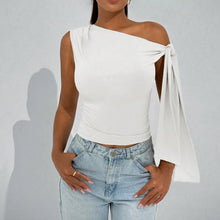 Load image into Gallery viewer, Women’s One-Shoulder Asymmetrical Tie Shoulder Top – Going Out & Party Shirt