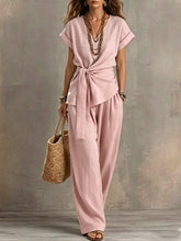 Load image into Gallery viewer, Women's V-Neck Short-Sleeve Top & Pants Two-Piece Set