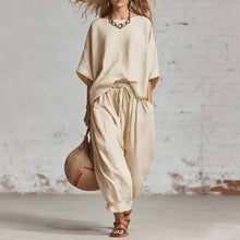 Load image into Gallery viewer, Women's Solid Color Loose Casual Set – T-Shirt & Ankle Pants