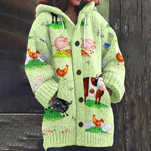 Load image into Gallery viewer, Women’s Floral Linen Cardigan – Retro Hooded Loose Knit Top