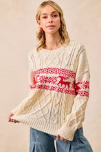 Load image into Gallery viewer, BiBi Christmas Theme Patterned Cable Knit Sweater