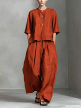 Load image into Gallery viewer, Three-Quarter Sleeve Shirt & Loose Trousers Two-Piece Set