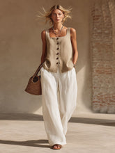 Load image into Gallery viewer, Women's Front-Button Cardigan Sleeveless Top & Long Pants Set