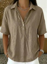 Load image into Gallery viewer, Short Sleeve Button Pullover Shirt – Solid Color Women’s Top