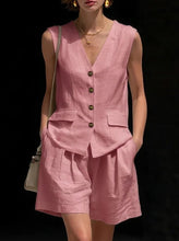 Load image into Gallery viewer, Women’s Cotton Linen Sleeveless Vest Top and Shorts Set