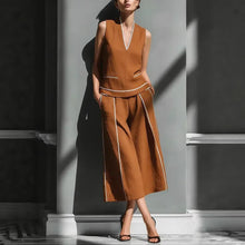 Load image into Gallery viewer, Women's Sleeveless Linen Shirt & Cropped Pants Set – Casual 2-Piece Outfit