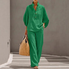 Load image into Gallery viewer, Women’s Casual Shirt and Full-Length Pants Set