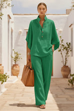 Load image into Gallery viewer, Women's Linen-Look Stand Collar Batwing Top & Wide-Leg Pants Set
