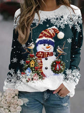 Load image into Gallery viewer, Snowman Printed Panel Loose Sweater – Casual Holiday Knit for Women