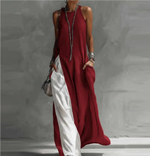 Load image into Gallery viewer, Off-Shoulder Color-Block Flared Maxi Dress with Pockets