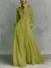 Load image into Gallery viewer, Women's French Style Long Sleeve Pleated A-Line Maxi Dress