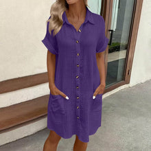 Load image into Gallery viewer, Women's Casual Loose Short-Sleeve Midi Shirt Dress – Button-Down