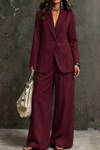 Load image into Gallery viewer, Women's Linen-Look Single-Button Blazer & Wide-Leg Trouser Suit Set