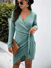 Load image into Gallery viewer, Surplice Long Sleeve Side Tie Dress
