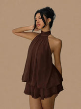 Load image into Gallery viewer, Women's Chiffon Halter Mini Dress – High-Waist Open-Back A-Line Dress