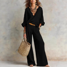 Load image into Gallery viewer, Women's Casual Linen Vacation Set – Three-Quarter Sleeve Top & Full-Length Pants