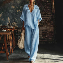 Load image into Gallery viewer, Women's V-Neck Loose Short-Sleeve Top & Pants Two-Piece Set