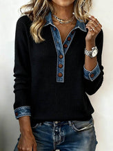 Load image into Gallery viewer, Denim Collar Patchwork Pullover Knitwear Top – Women’s Street Style