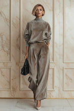 Load image into Gallery viewer, Women's Mock Turtleneck Balloon Sleeve Top & Pleated Wide-Leg Trousers Set