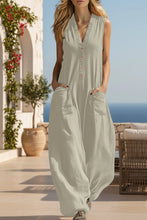 Load image into Gallery viewer, Women's Sleeveless V-Neck Wide-Leg Jumpsuit with Patch Pockets