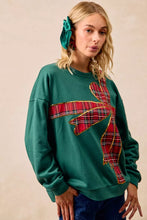 Load image into Gallery viewer, BiBi Plaid Ribbon Bow Detail Christmas Fleece Pullover