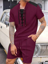 Load image into Gallery viewer, Men's Lace-Up Set Waffle Knit Two-Piece Outfit Plus Size