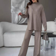 Load image into Gallery viewer, Women's Fine-Knit Mock-Neck Oversized Tunic Top & Wide-Leg Trouser Set