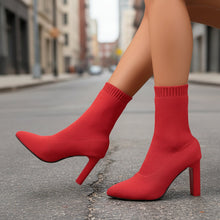 Load image into Gallery viewer, Women’s Chunky-Heeled Knitted Suede Ankle Boots