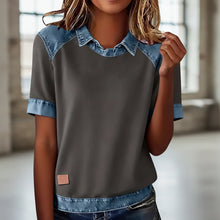 Load image into Gallery viewer, Patchwork Knitted Shirt Short-Sleeve Lapel Button-Up Shirt For Women