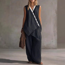 Load image into Gallery viewer, Women's Boho V-Neck Button Vest & Wide-Leg Pants Set