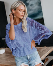 Load image into Gallery viewer, Women’s Lace Trim Top Short Sleeve Batwing Shirt