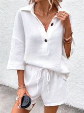 Load image into Gallery viewer, Women's Notch-Lapel Short-Sleeve Top & Belted Shorts Two-Piece Set