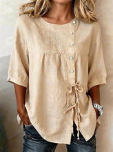 Load image into Gallery viewer, Women's Lace-Up Button Shirt – 3/4 Sleeve Asymmetric