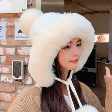 Load image into Gallery viewer, Houndstooth Pom-Pom Knit Beanie with Ear Straps – Warm Plush Winter Hat