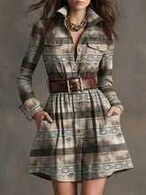 Load image into Gallery viewer, Women's Elegant Plaid Long Sleeve Mini Dress | Belted