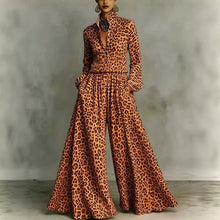 Load image into Gallery viewer, Leopard Print Wide-Leg Pants Set – Women’s Casual Two-Piece