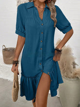 Load image into Gallery viewer, Women's Puff Sleeve Ruffled Hem Mini Dress – Solid Color