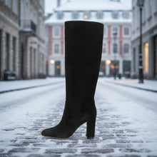 Load image into Gallery viewer, Women’s Suede High Heel Boots | Pleated Thick Heel Pointed Toe