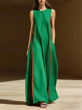 Load image into Gallery viewer, Women's Linen Sleeveless Loose Striped Maxi Dress