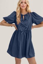 Load image into Gallery viewer, Elegant Ruched Puff Sleeve Mini Dress Vintage Bow Detail Cute Short Dress for Women
