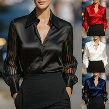 Load image into Gallery viewer, Women’s Satin Lapel Collar Blouse – Sheer Long Sleeve Button-Down Shirt for Office & Spring/Autumn Wear