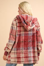 Load image into Gallery viewer, Colorful Fuzzy Plaid Long Sleeve Hooded Jacket Warm & Trendy Outerwear for Cold Days