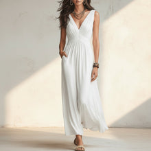 Load image into Gallery viewer, Women's Open-Knit Asymmetric Cape & Ruched V-Neck Fluid Maxi Dress Set