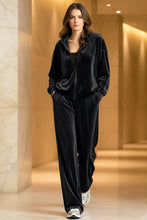 Load image into Gallery viewer, Women's Velvet Zip-Up Hoodie & Wide-Leg Pants Set