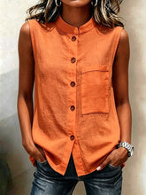 Load image into Gallery viewer, Women's Sleeveless Crop Top with Buttoned Pockets – Solid Color