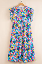Load image into Gallery viewer, Blue Abstract Print Ruffle Sleeve Plus Size Tiered Maxi Dress