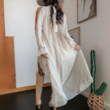 Load image into Gallery viewer, High Neck Asymmetric Maxi Chiffon Dress – Loose Fit Long Sleeve