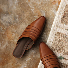 Load image into Gallery viewer, Handmade Sheepskin Ruched Mule Slides – Square Toe Low Heel