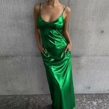 Load image into Gallery viewer, Textured Mirror-Finish U-Neck Slip Maxi Dress with Pockets